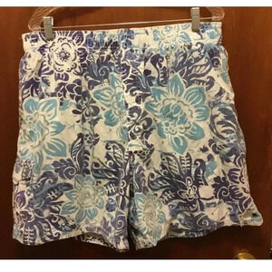 Men SPERRY TOPSIDER Blue White Floral Print Bathing Swim Suit Trunks Sz XL EUC